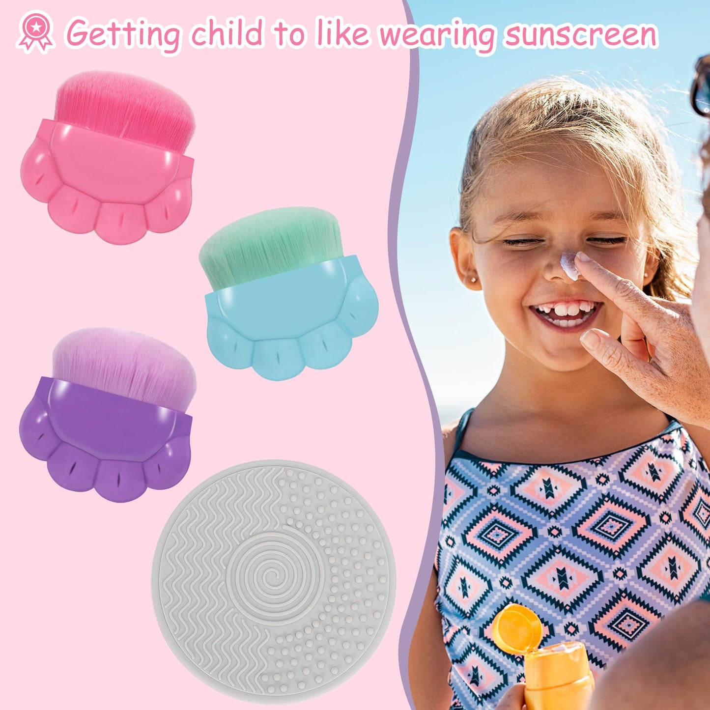 3 Pack Kids Sunscreen Applicator,Sunblock Buddy Brush with Protective Case,Sun Lotion Applicator Sun Cream Brush Set with Cleaning Pad