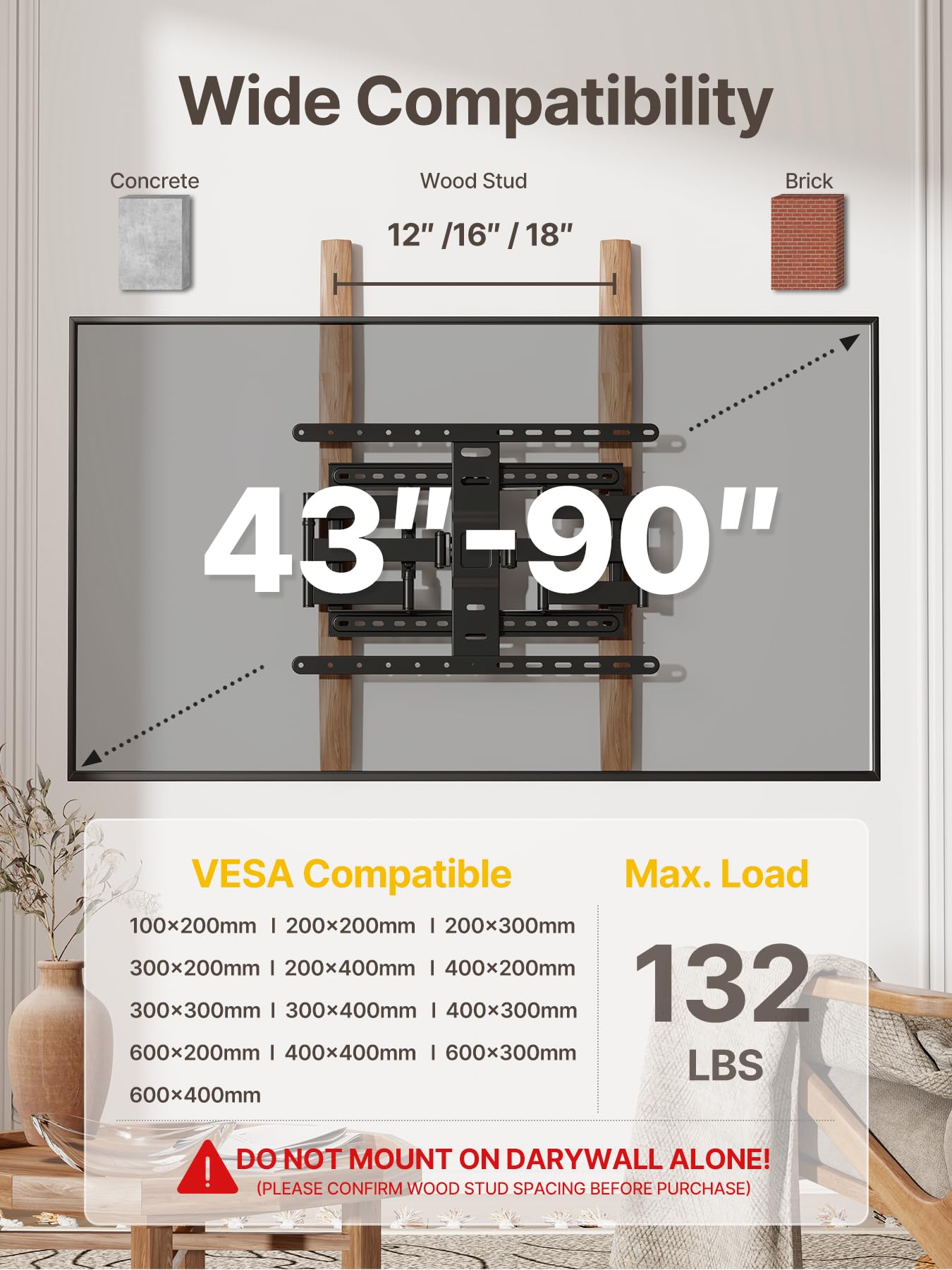 monTEK 1.1-Inch Ultra Slim Full Motion TV Wall Mount for 43-90 Inch TVs