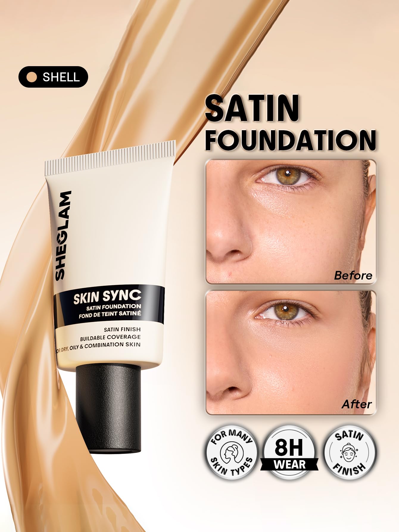 SHEGLAM Skin Sync Satin Foundation-Shell