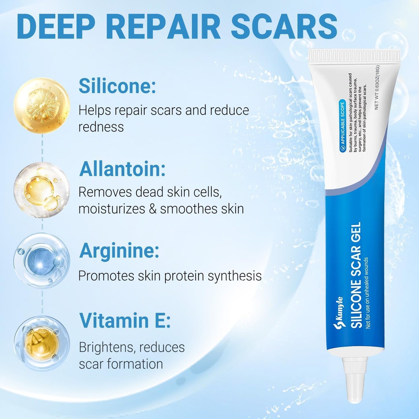 Kunyle 100% Silicone Scar Gel, Scar Cream, Advanced Scar Stick for Surgical Scars, Stretch Marks, Keloid Bump Removal, Old and New Scars 0.63oz (18g)