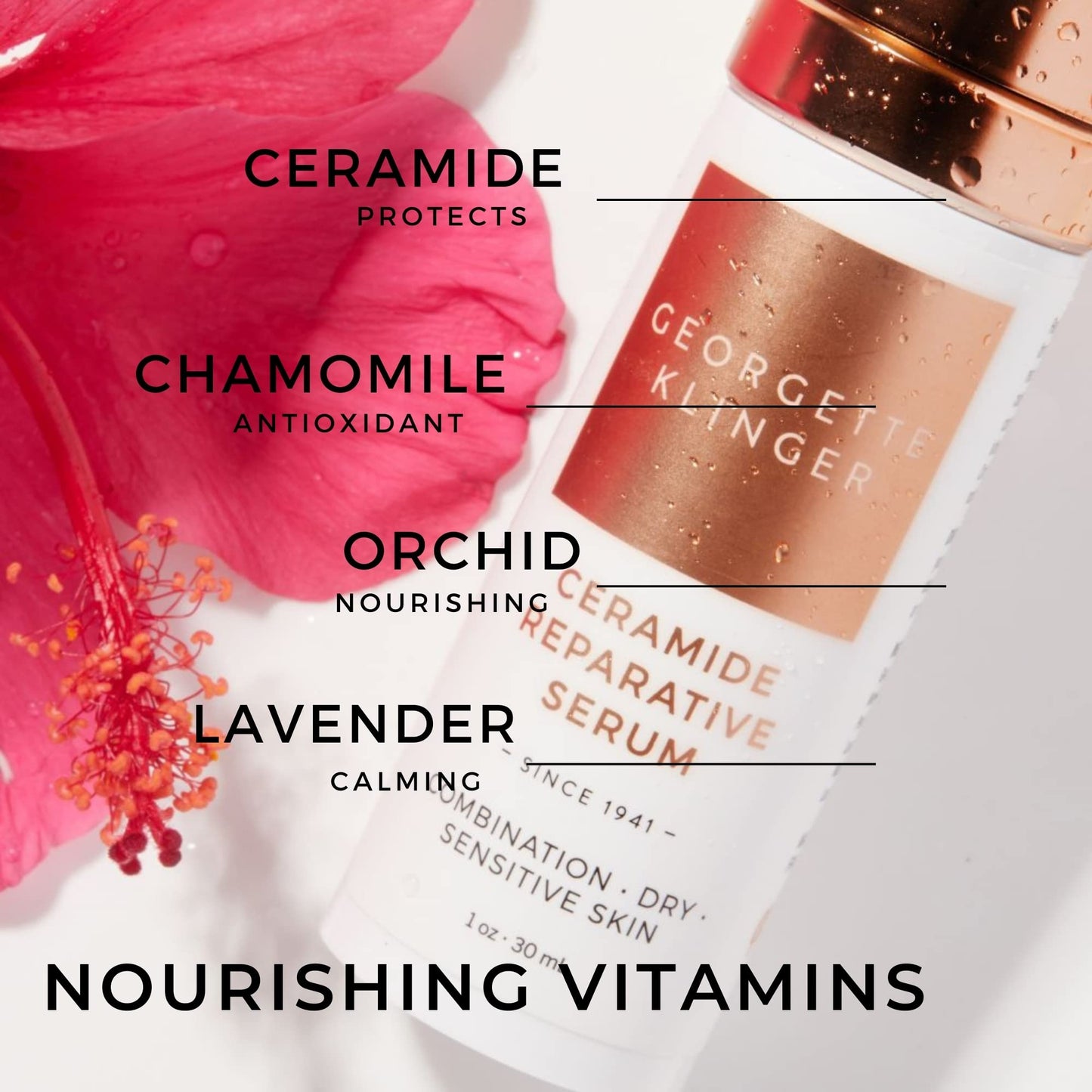 Ceramide Reparative Serum - Repairs and Rebuilds Protective Skin Barrier, Long-Lasting Hydration, Minimizes Pores, and Fragrance-Free Plant-Derived Plumping Face Treatment - 1 oz by Georgette Klinger