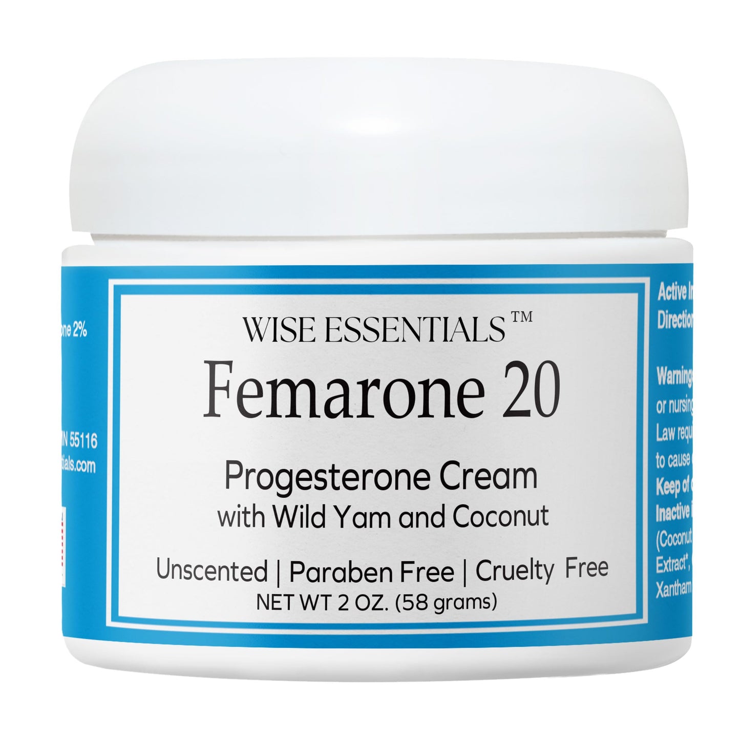 Wild Yam Progesterone Cream for Women – Femarone 20 USP Progesterone with Organic Coconut, Natural Wild Yam Extract – Menopause & Hormone Balance Support – Paraben Free Cream Wise Essentials