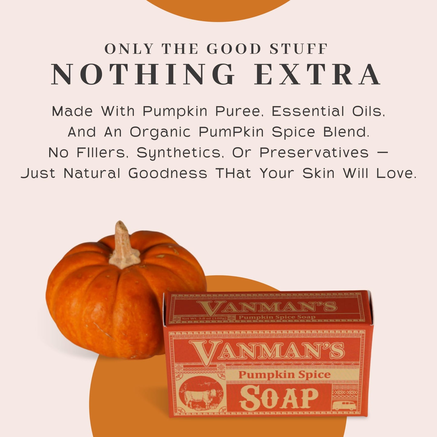 VanMan Pumpkin Spice Body Soap - Grass Fed Finished Suet Beef Tallow & Pumpkin Puree - Nourishing, Hydrating & Moisturizing Natural Bar Soap with Essential Oils - Autumn Scent - 3.8 oz Bar (3 Pack)