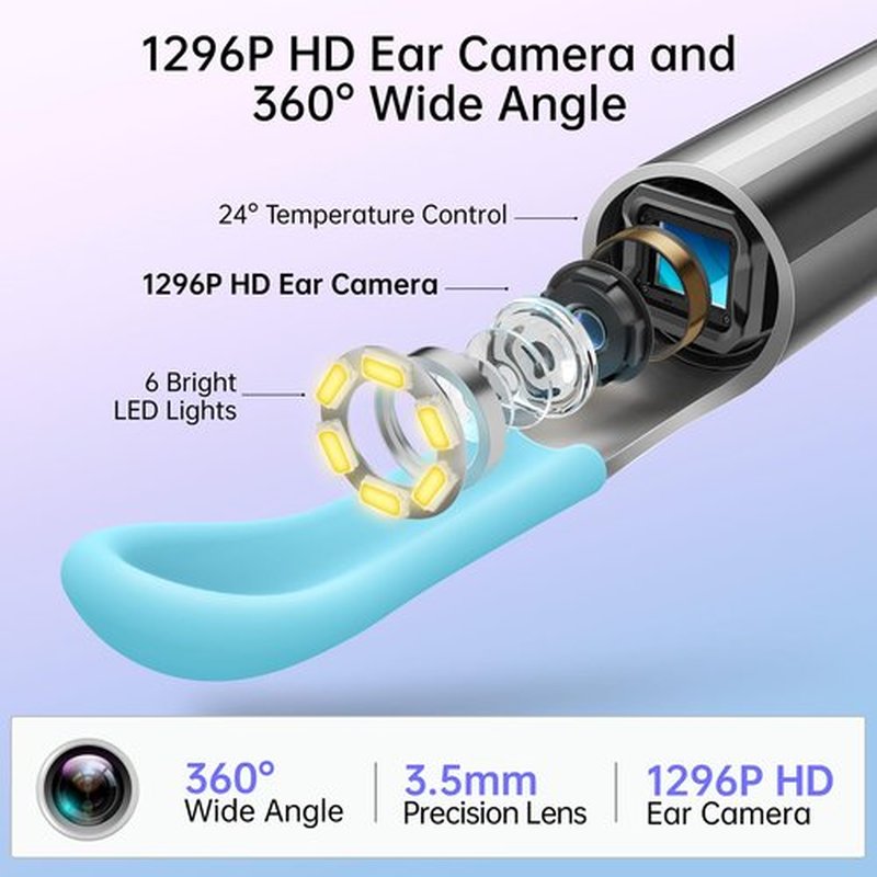 Ear Wax Removal Tool Camera, 1296P HD Camera and 6 LED Lights, Ear Cleaner with Camera, 1296P HD Camera and 6 LED Lights, Ear Cleaning kit, Ear Wax Removal Kit
