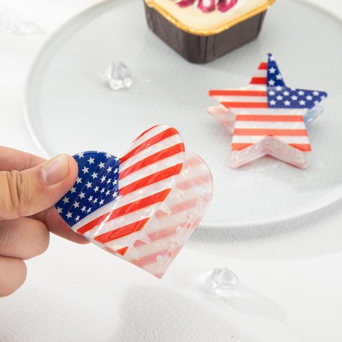 4th of July Hair Clips Claws Acrylic American Flag Star Heart hair claw clips for women 2pcs(star heart)