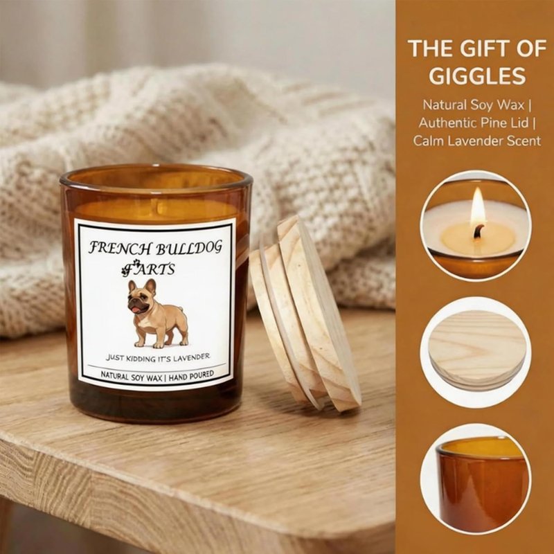 French Bulldog Gifts for Women - Dog Farts Candle | Natural Soy Wax, Pet Safe, Scented Home Decor