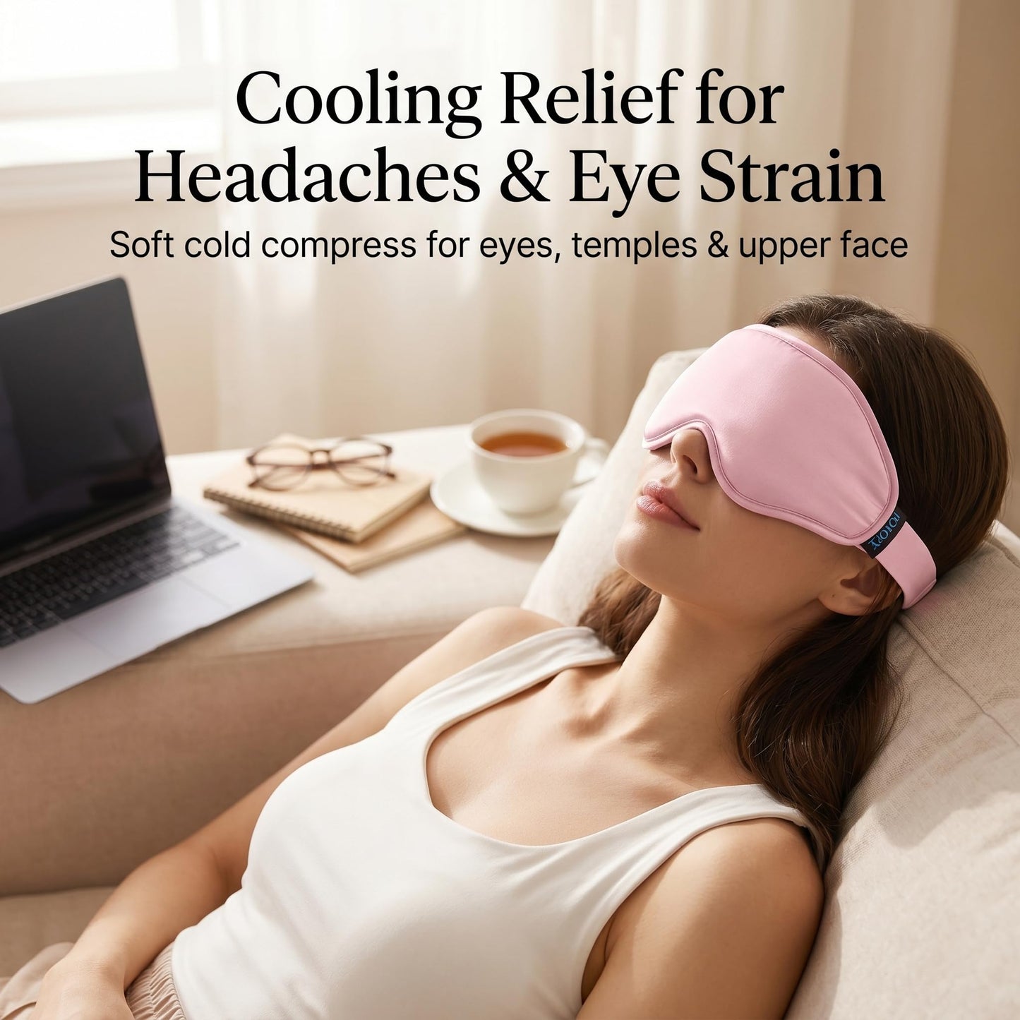 Cooling Eye Mask for Puffy Eyes, Pink Self Care Gifts for Women, Reusable Gel Ice Pack Cold Compress for Headache & Migraine Relief, Adjustable Weighted Sleep Mask for Tired Eyes, Relaxation & Spa