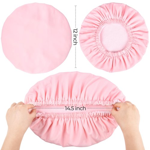 Pink Shower Cap for Women Terry Lined Bath Cap Large Reusable Waterproof Elastic Band Shower Caps for Long Thick Hair Soft Bath Shower Hair Caps