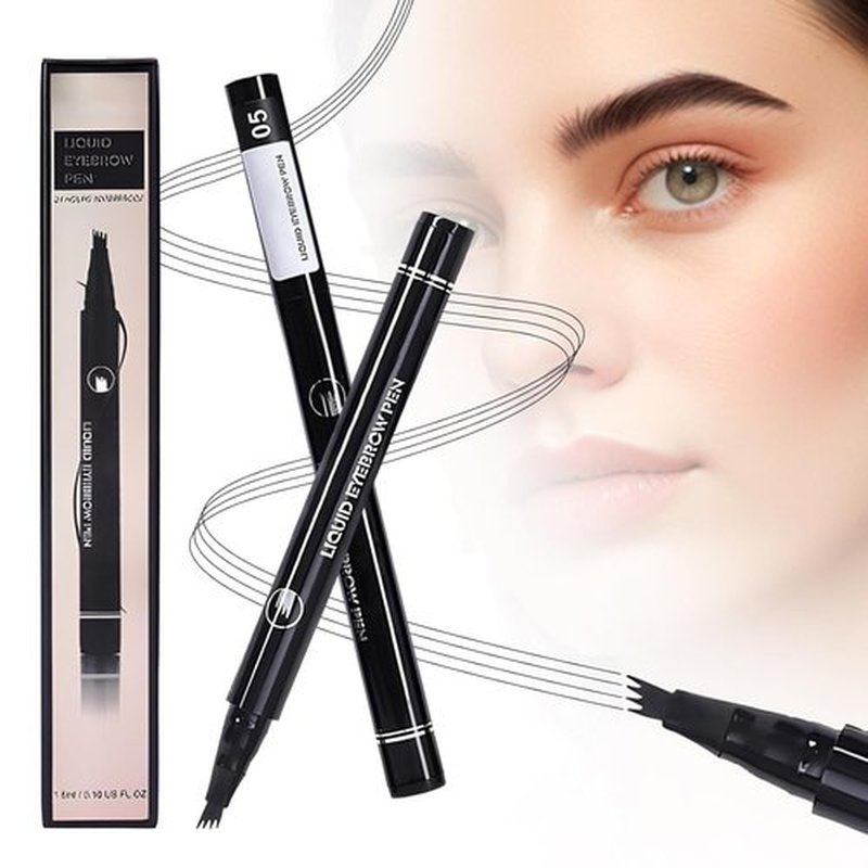 Microblading Eyebrow Pencil, 2025 New Magic Eyebrow Tattoo Pencil 4 Fork Tip, Natural Long-Lasting Smudge-proof Fine Stroke eyebrow microblading Pen for Women (Black)