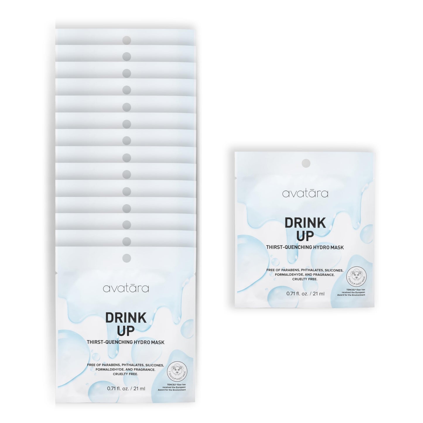 Avatara - Drink Up Facial Mask 15 Sheets, Hydrating Mask, Sheet Masks with Aloe Vera and Licorice Root, Face Mask Skincare Beauty Essential Made with Tencel Fibers, Paraben-Free, Dry Skin, 15 Pack