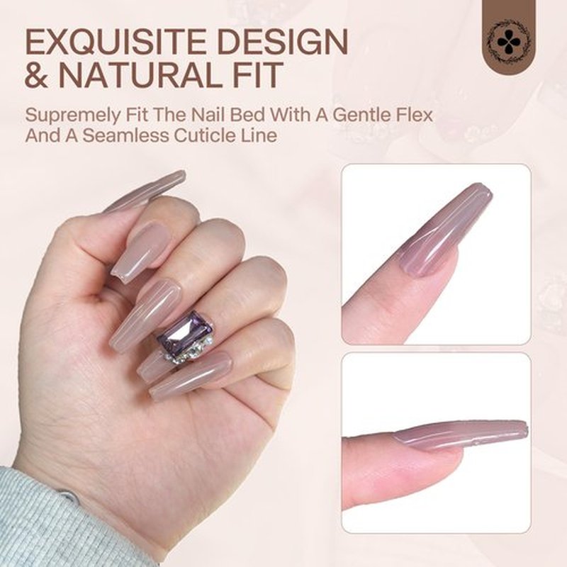 Ricefod Press on Nails Handmade Dusty Pink Fake Nails with Luxury Square Diamonds 10 Pcs Reusable Coffin Nails Press on False Nails Medium Length for Women (Size:Medium)