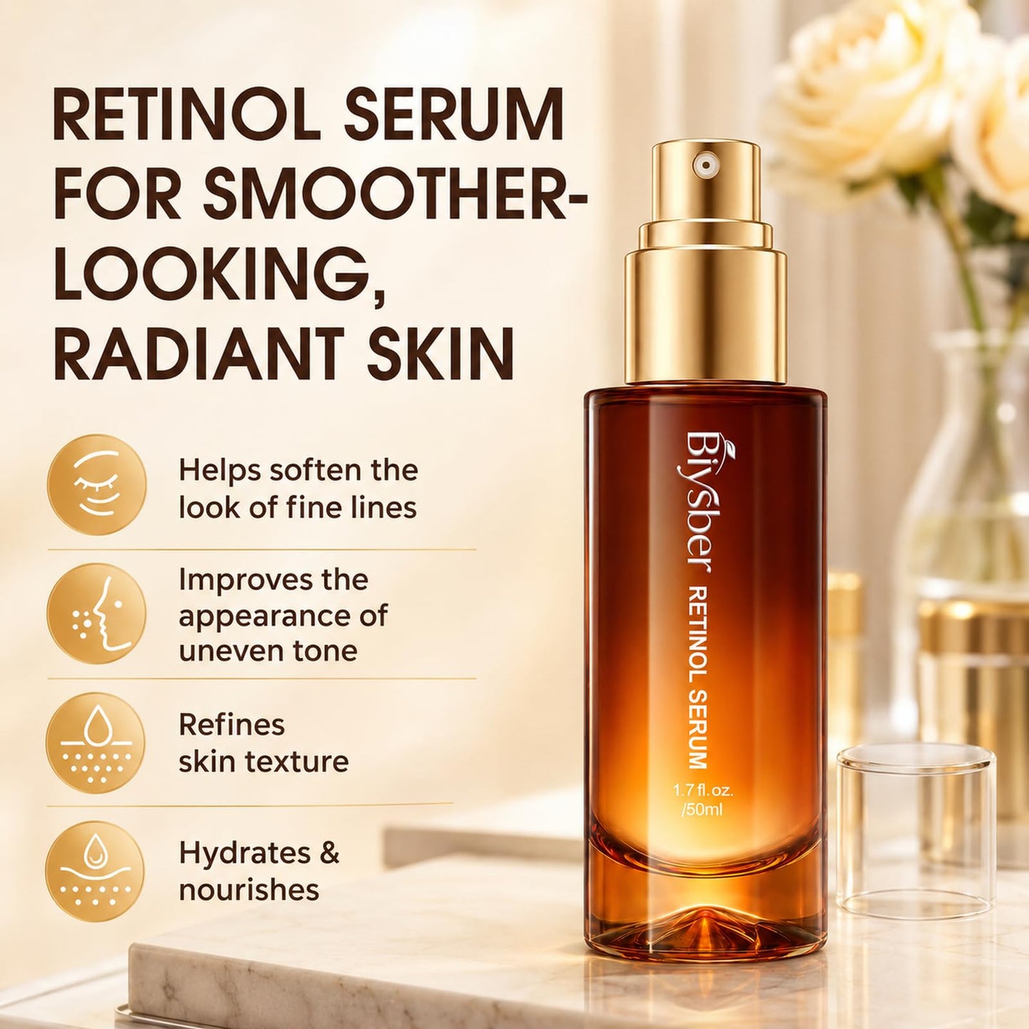 BIYSBER Retinol Collagen Serum for Face: Anti Aging & Anti Wrinkle Repair Peptide Serum - Day/Night Facial Firming Neck Plump Skin Care for Women/Men (1.69 Fl Oz)