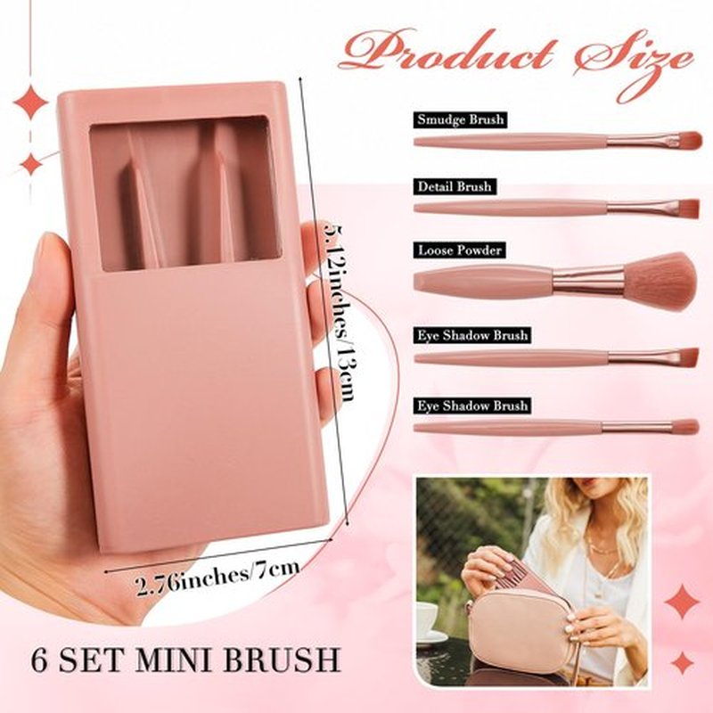 FoldTier 6 Sets Bridesmaid Proposal Gifts Mini Travel Makeup Brushes Bulk Bridesmaid Trip Bride Cosmetic Bag for Wedding Bridal Shower Bachelorette Party(Cameo Brown)