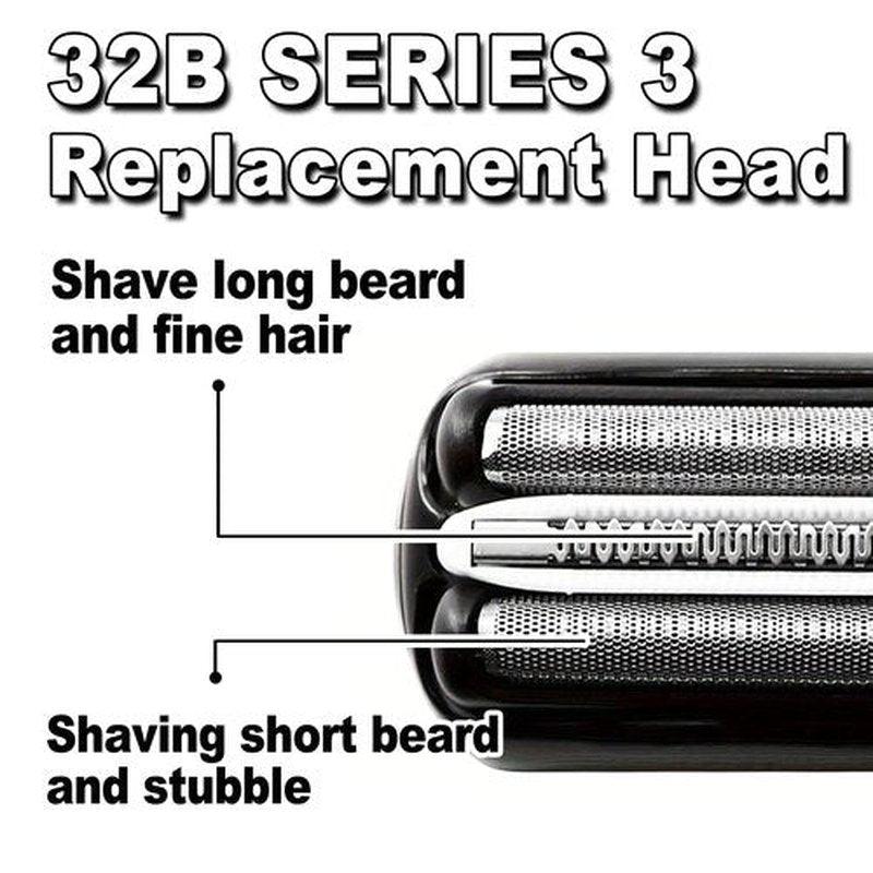 Series 3 32B Electric Replacement Shaver Head Accessories blade Compatible with Braun Series 3 Foil Shaver Replacement Heads S3 3040s 3080s-4 370cc 3070cc 3000s 3010, 3090cc Etc (2PACKS)