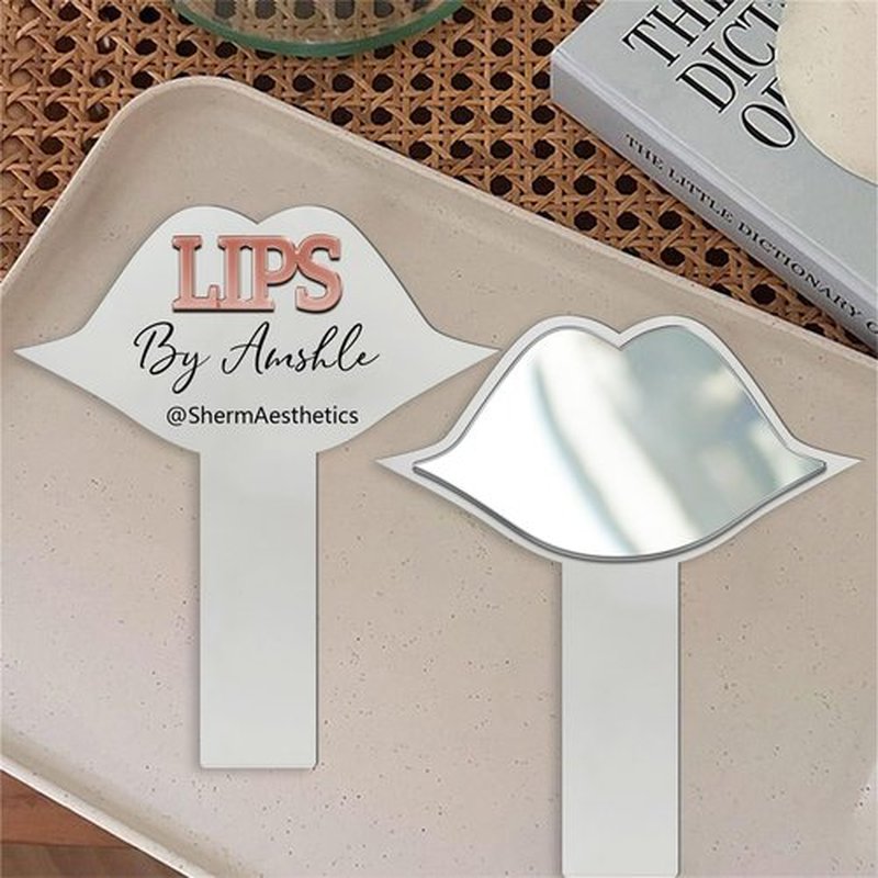 Personalized Acrylic Lip Shape Handheld Prop Mirror Custom Name Lip Filler Technician Prop for Social Media Information Beauty Room Prop Decor Salon Prop Decor Makeup Photo Prop,B2-Lip