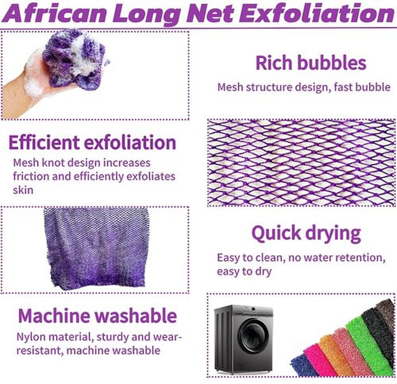 SPMKTBOZAI African Net Sponge Authentic, African Exfoliating Sponge Real African Net Black Owned, African Bath Sponge Back Scrubber, Body Exfoliator Shower Bath Accessories (Purple)