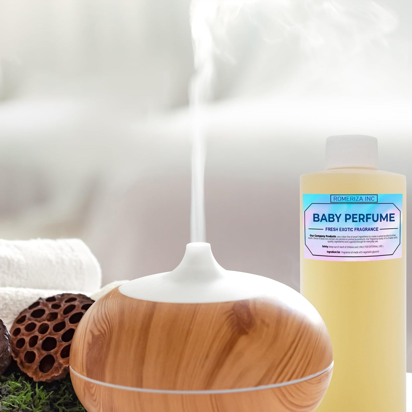 ROMERIZA INC.10 Fl Oz Baby Perfume Fragrance Body Oil – Luxury Unisex Baby Oil Perfume with Long Lasting Baby Powder Scent, Uncut Perfume Oil, Scented Body Oil for Women & Men
