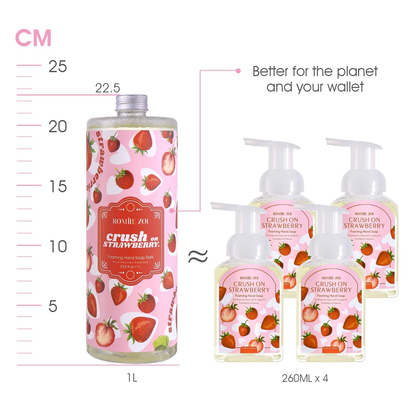ROMIIE ZOI Foaming Hand Soap Refill, Strawberry, Gentle & Moisturizing Formula, 1000 ML/ 33.8 FL OZ