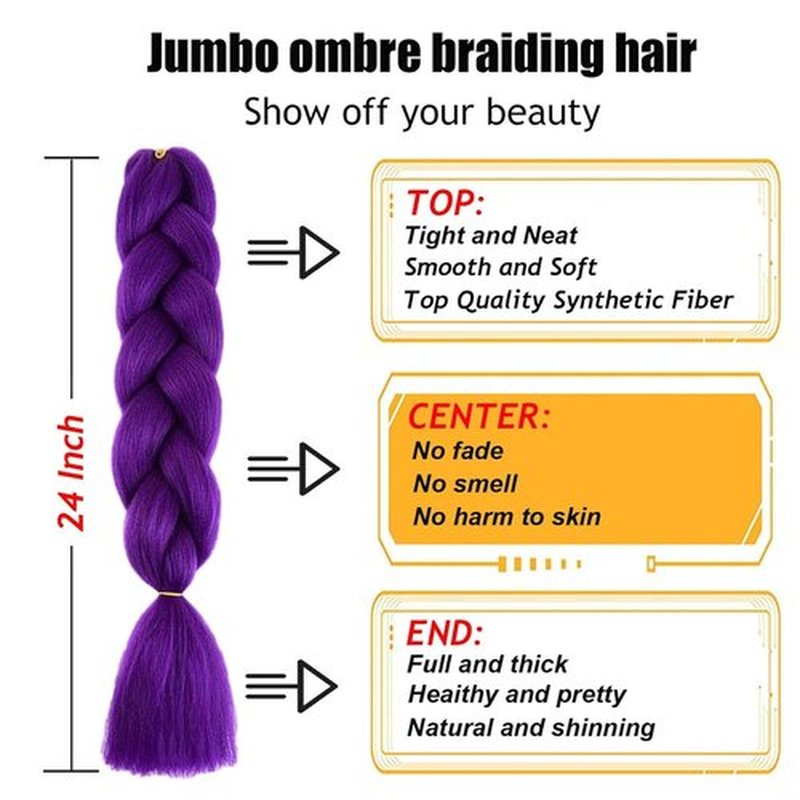 TENGSHUO FLY Deep Purple Braiding Hair 3 Packs Synthetic Braid Hair Extensions Jumbo Ombre Braiding Hair 24"or Box Braids Twist Crochet Braids(24"3Pack,Deep Purple/A35)