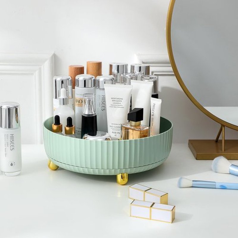 Anyoifax Makeup Perfume Organizer Tray 360 Degree Rotating Lazy Susan Skincare Lotion Organizer Spinning Cosmetics Storage for Dresser, Vanity, Bathroom Countertop, Small Light Green