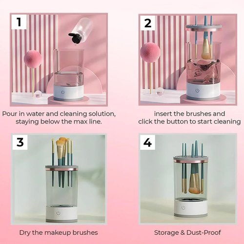 Beauty Swirl Cosmetic Brush Cleaner, The Cozy Luna Brush Cleaner, Rechargeable Makeup Brush Cleaner Machine, Automatic Electric Make Up Brush Cleaner (2 PCS - white)