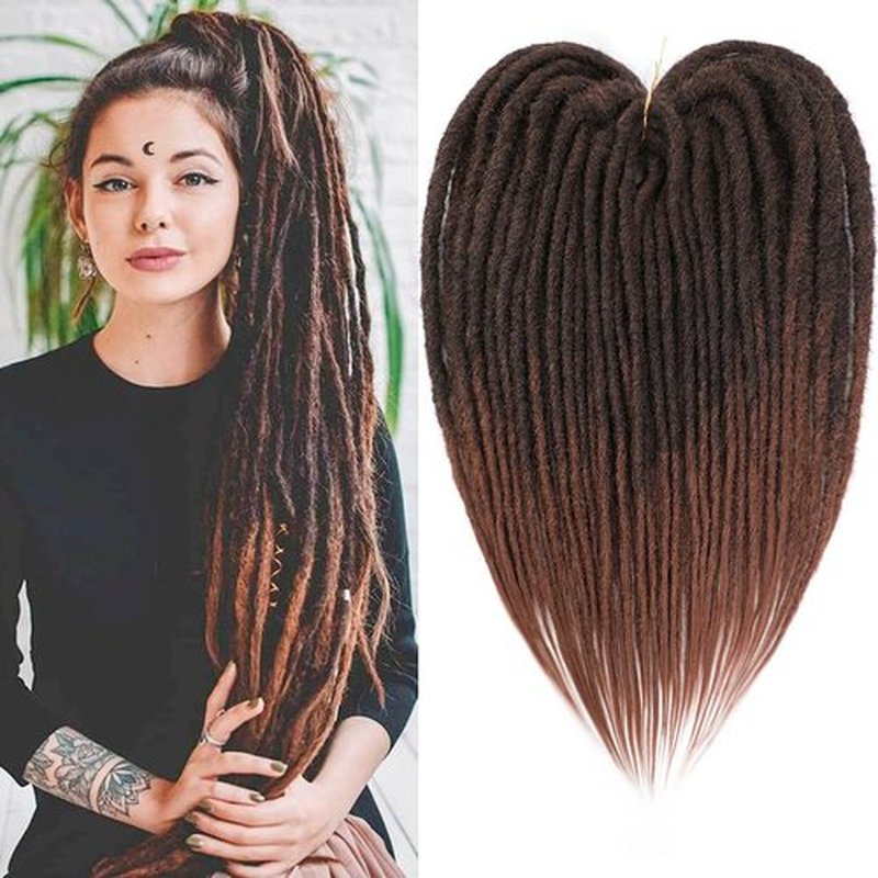 Aguacor Straight Dreadlocks Synthetic Double Ended Dreadlock Extensions 24inches 5 Strands Width 1.2cm Soft Black to Dark Brown DE Dreadlock Extensions for Women (5 Strands, 1B/30)