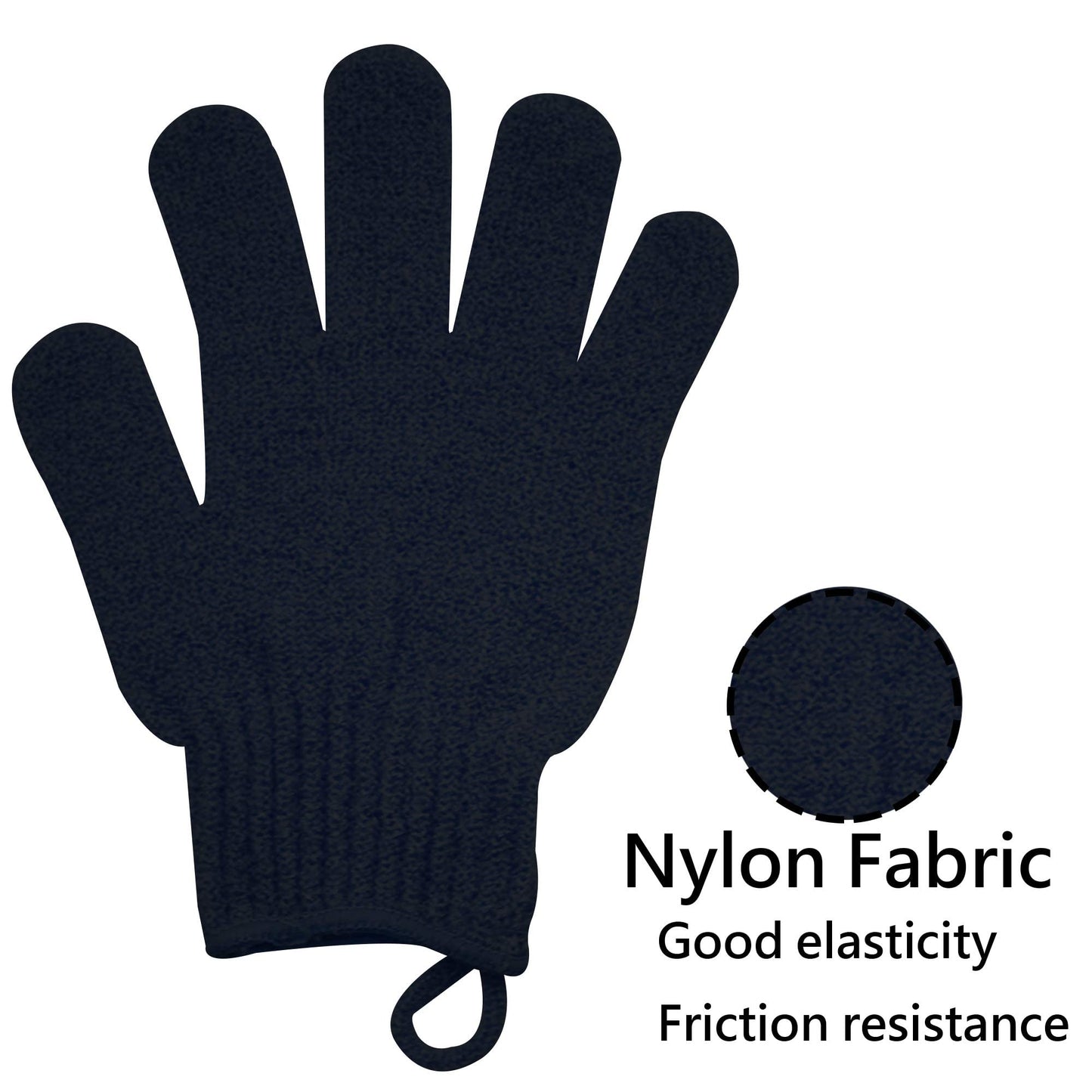 Meiyante Heavy Exfoliating Shower Gloves with Hanging Loop, Black