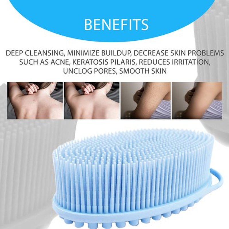 Avilana Silicone Exfoliating Body Scrubber – Dual-Sided Silicone Loofah for Shower, Body Scrubber for Men & Women, Gentle Loofa Alternative, Easy-to-Clean Silicone Body Scrubber (Blue with Silver)