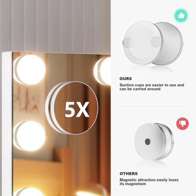 Hasipu Vanity Mirror with Lights, 11.4" x 13.8" Hollywood Mirror, Makeup Mirror with 12 Dimmable Bulbs and 10X Magnification, 3 Colors Modes, Touch Control, 360° Rotation, White