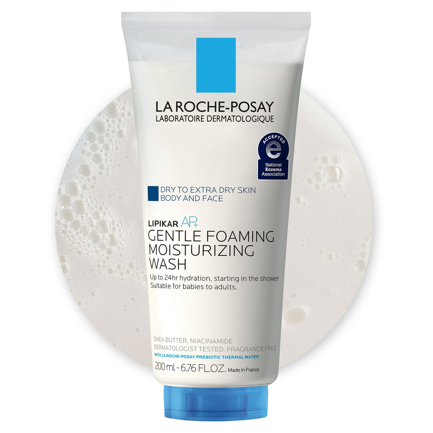 La Roche-Posay Lipikar AP+ Gentle Foaming Moisturizing Wash, Shea Butter + Niacinamide + Glycerin, Moisturizing Body Wash & Face Wash For Dry Skin, National Eczema Association Accepted, Soap Free