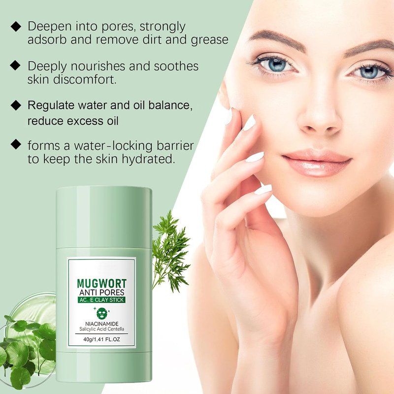 Mugwort Clay Mask Stick - Control Excess Oil & Deep Clean Pores | Gentle Exfoliation for Smoother Skin