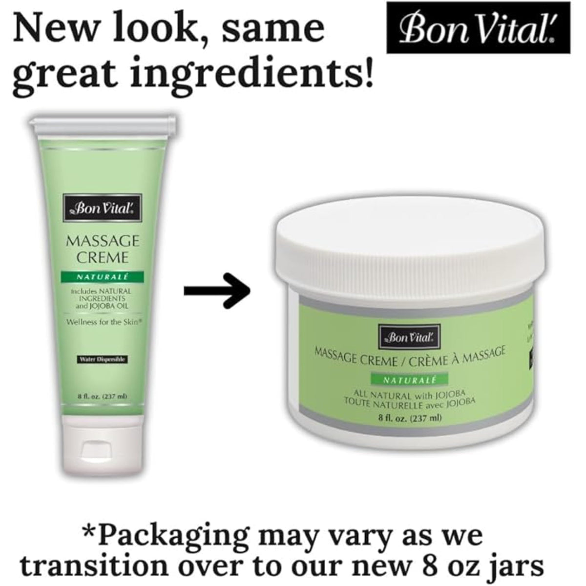 Bon Vital' Naturale Massage Crème, 8 oz, Unscented Massage Cream for Massage Therapy, Natural Botanical Formula, Water-Dispersible, Paraben & Nut Free, Smooth Skin Moisturizer