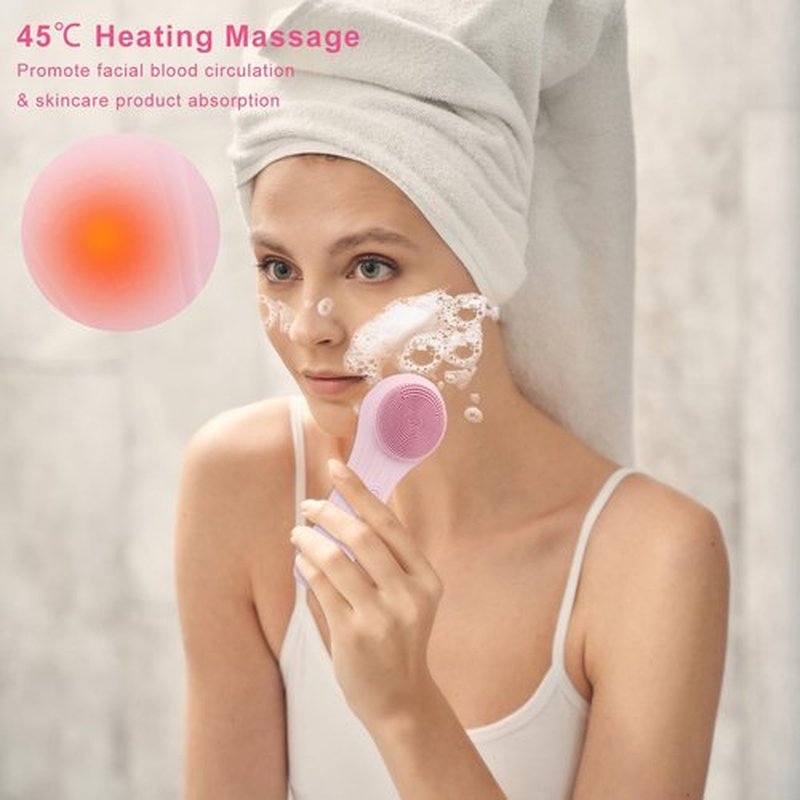 Feoflen Silicone Face Scrubber Exfoliator, Silicone Face Wash Brush for Men & Women, Ipx7 Waterproof Rechargeable Facial Cleaner for Deep Cleansing, Exfoliating, Massage Face Scrubber (Pink)