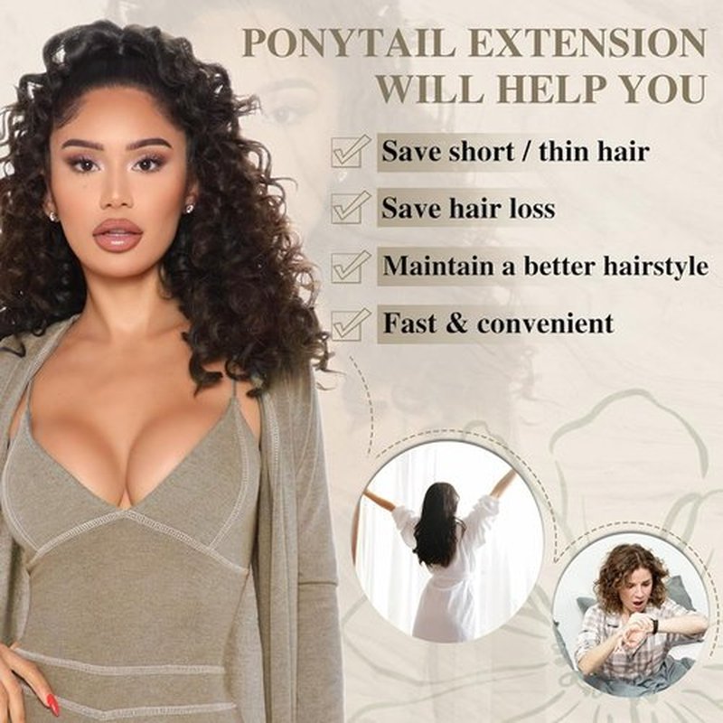 AISI BEAUTY Curly Ponytail Extension,Drawstring Ponytail Extension for Black Women Synthetic Curly Wavy 20 Inch Fake Clip in Ponytail Hair Extensions for Daily Use(1BH30)