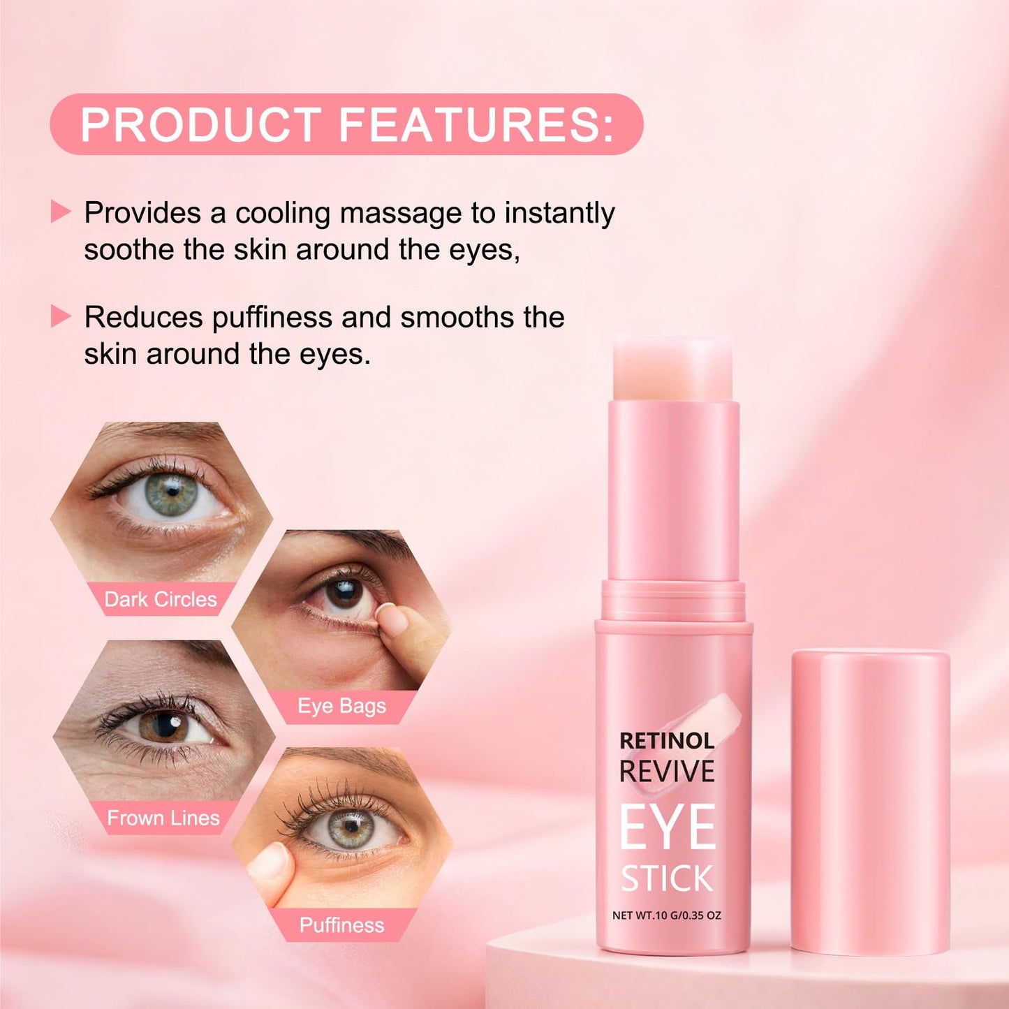 Retinol & Caffeine Eye Balm Stick - Dark Circles Relief & Depuffing Treatment, Hyaluronic Acid + Collagen, Gentle Under Eye Cream for Sensitive Skin, Hydrates & Smooths Fine Lines