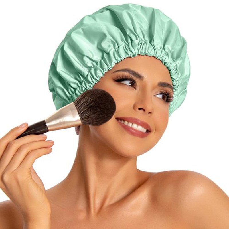 Reusable Shower Cap for Women, Large Waterproof Shower Bonnet Washable Elastic Band Bath Hair Hat for Long Hair, Braids(Green Bean)