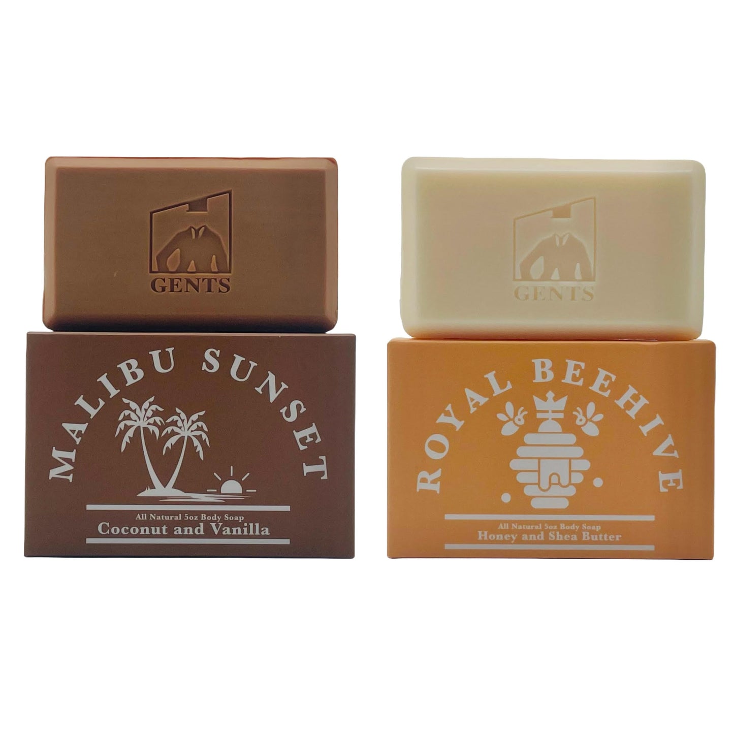 G.B.S Gents Variety Men's Body Soaps - Moisturizing Bar Soap for Men, Smell Fresh and Clean, Washing Hands & Body, All Skin Types for Bath and Shower (Royal Beehive & Malibu Sunset)