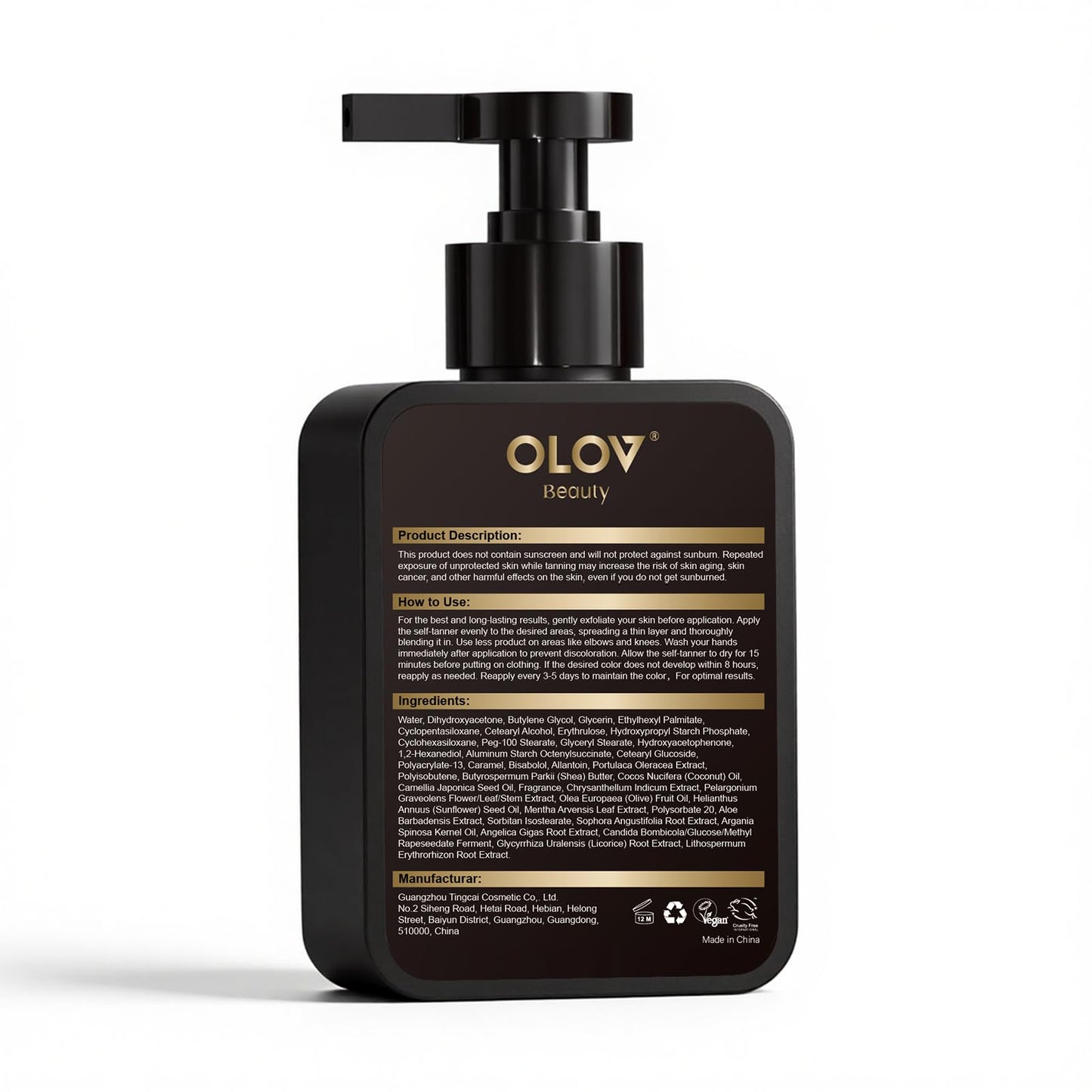 OLOV BEAUTY Self Tanning Lotion -Sunless Tanner with Shea Butter and Coconut Oil Natural Ingredients for Sensitive Skin Moisturising Fake Tan Customisable Medium to Dark (5 fl oz)