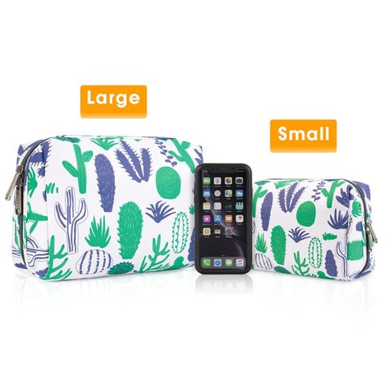 Large Makeup Bag Zipper Pouch Travel Cosmetic Organizer for Women (Large, Green Cactus-5088)