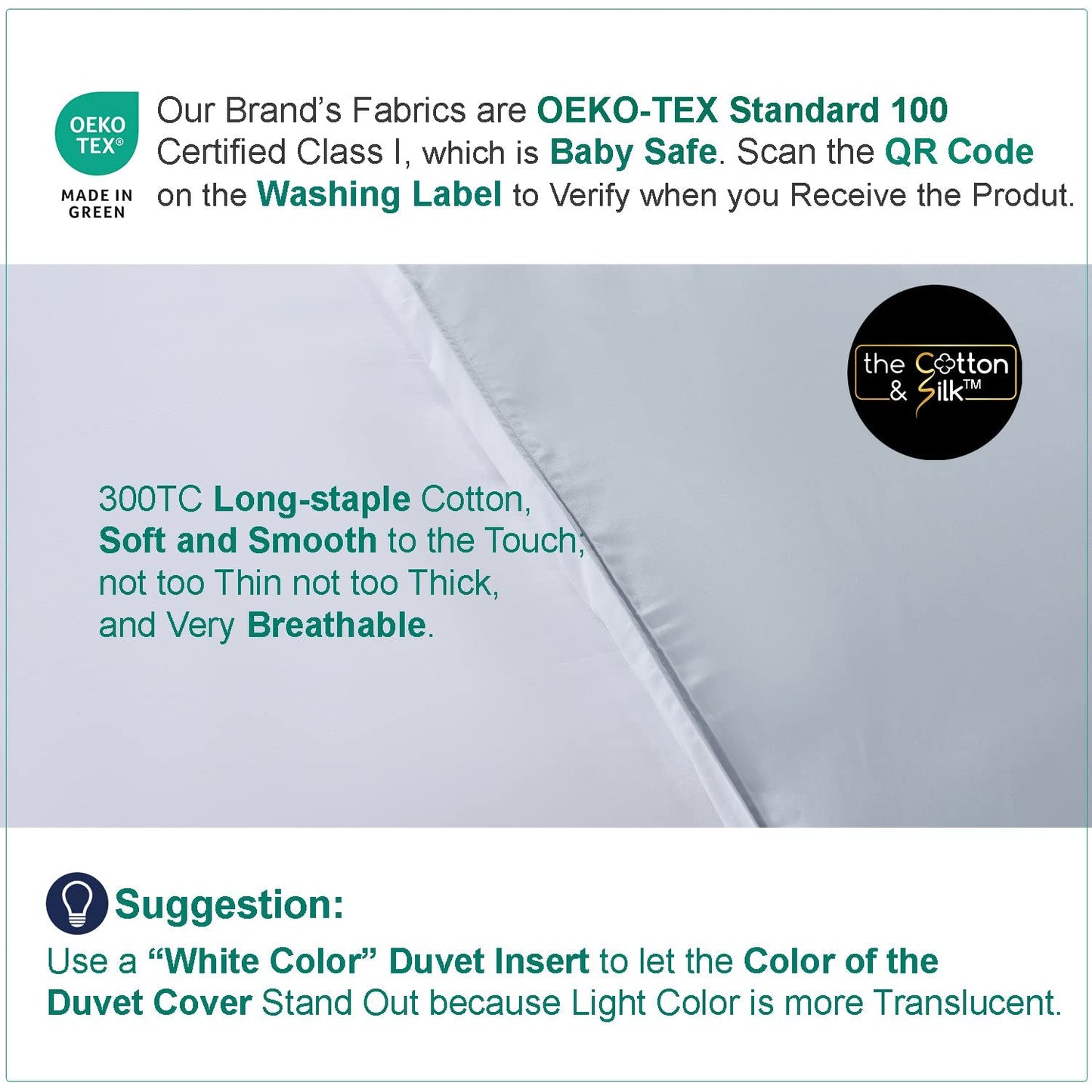THE COTTON & SILK® 100% Luxury Long-Staple Cotton Duvet Cover - Soft & Breathable - Include 1 Duvet Cover with Corner Ties & Hidden Zipper - Misty Blue, Twin XL