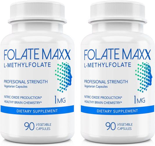 L-Methylfolate Supplement 1mg - Professional Strength Methylfolate | Non-GMO, Gluten-Free, 180 Veg Capsules