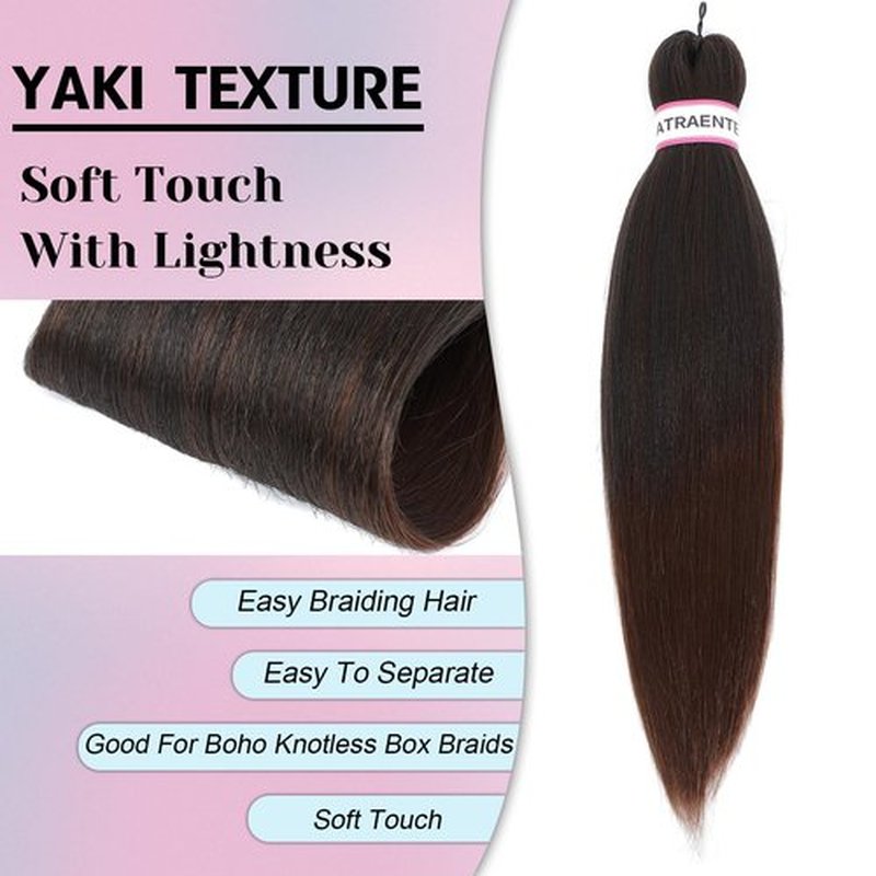 ATRAENTE Prestretched Braiding Hair 18 Inch Ombre Braiding Hair Pre Stretched 8 Packs Hot Water Setting Yaki Texture Hair Braids（18" 1B/4/30)