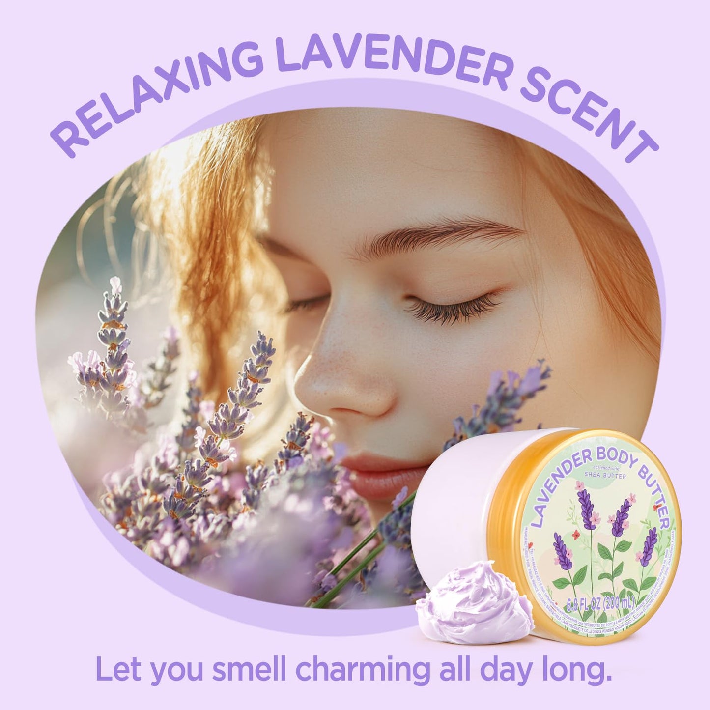 puresoak bath Lavender Body Butter, Natural Shea Body Butter for Dry Skin, Womens and Mens Body Care, Body Care for Deep Moisturizing and Hydrating-3.4 floz+6.8 floz