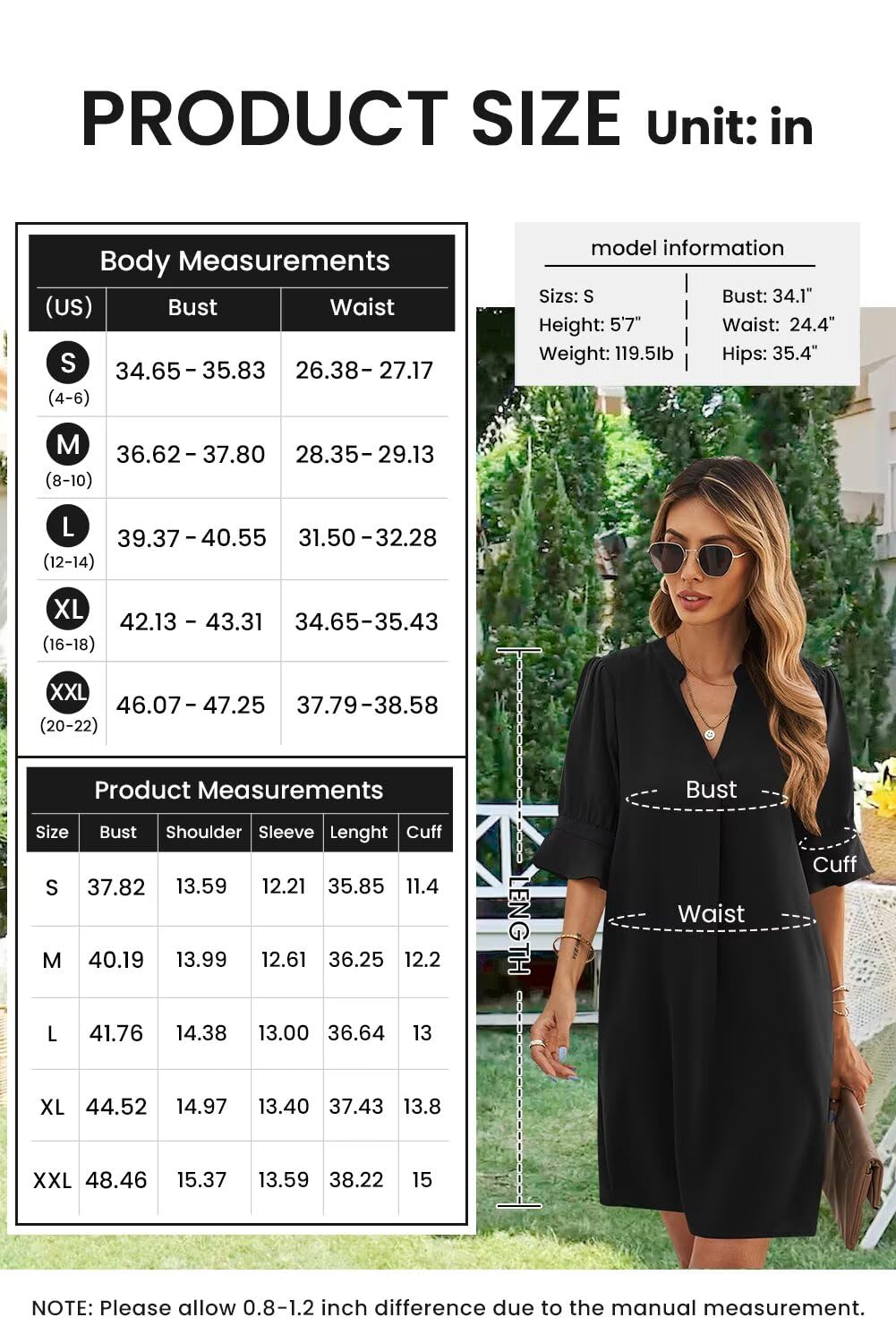 Wkior Summer Dress for Women Short Sleeve Solid Color Loose Casual Elegant Dress Black S