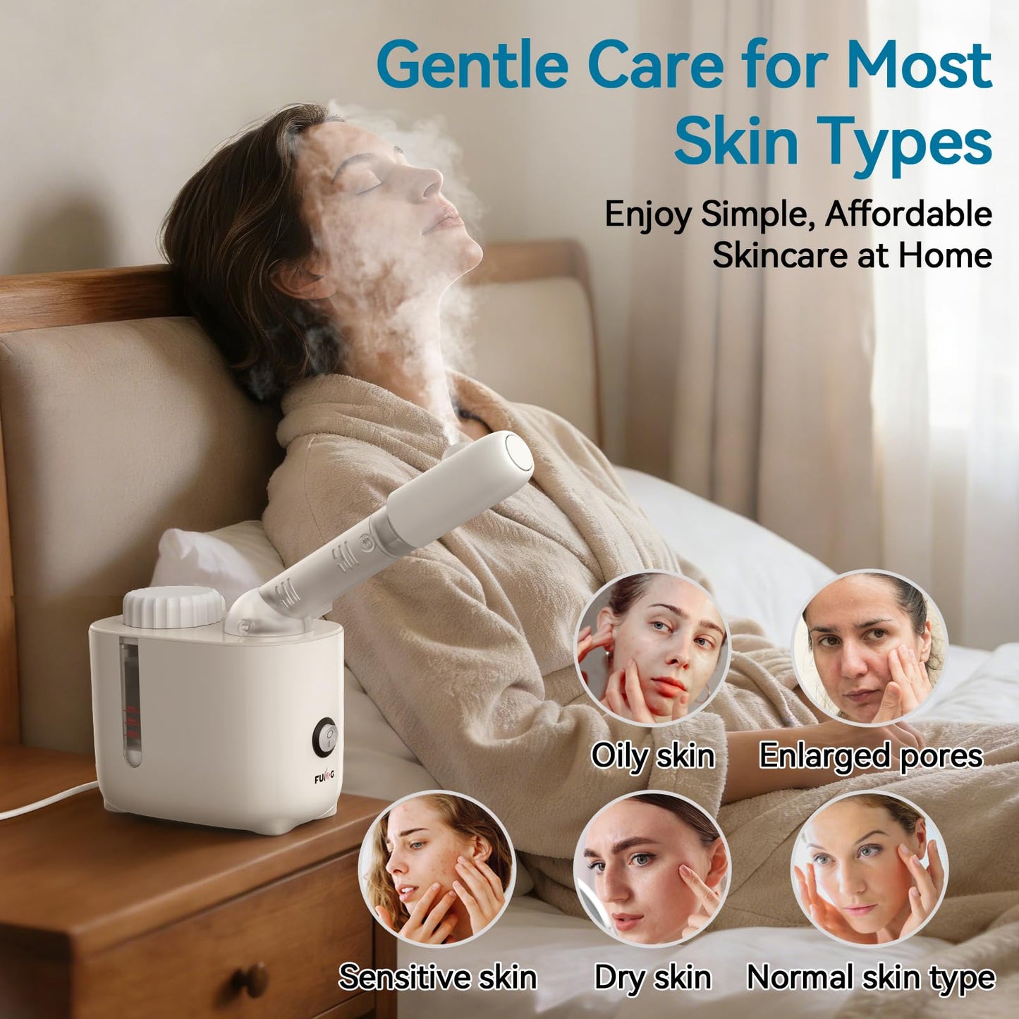 Fulog Facial Steamer Nano Ionic Face Steamer with 360° Rotating Arm, Esthetician Facial Steamer for Deep Cleaning, Portable Spa Facial Machine for Home Salon