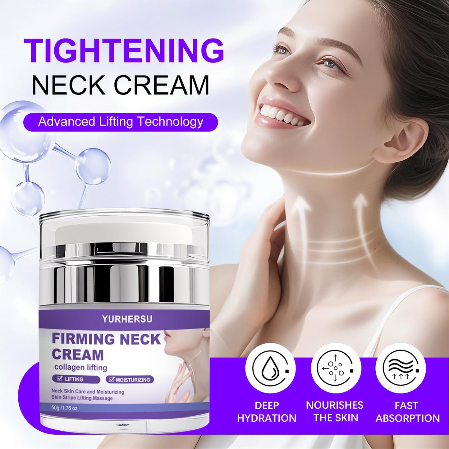YURHERSU Firming & Anti-Wrinkle Neck Cream with Retinol & Collagen, Hydrating Neck Cream for Tightening and Lifting, Firm Lift Moisturizer Cream Reduces Fine Lines for Women Daily Skin Care, 1.76 oz