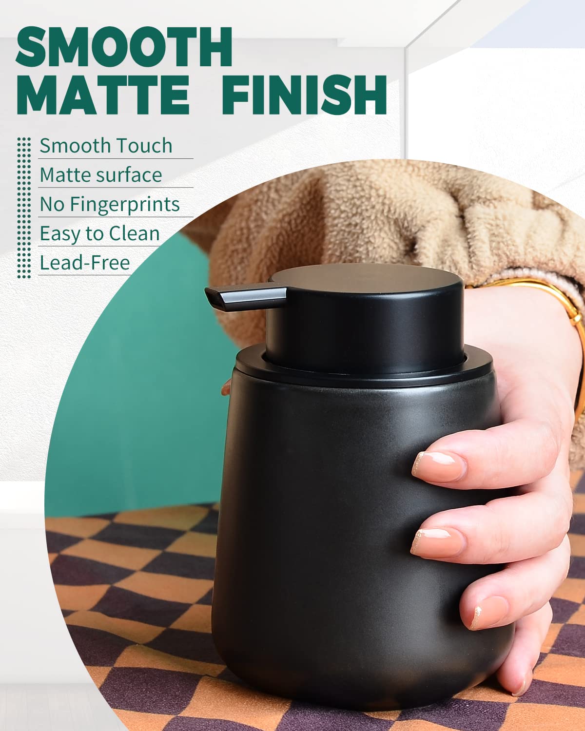 Bosilunlife Ceramic Foaming Soap Dispenser - 12Oz Bathroom Countertop Kitchen Dish Soap Pump Dispenser Foam Soap Dispenser - Matte Black