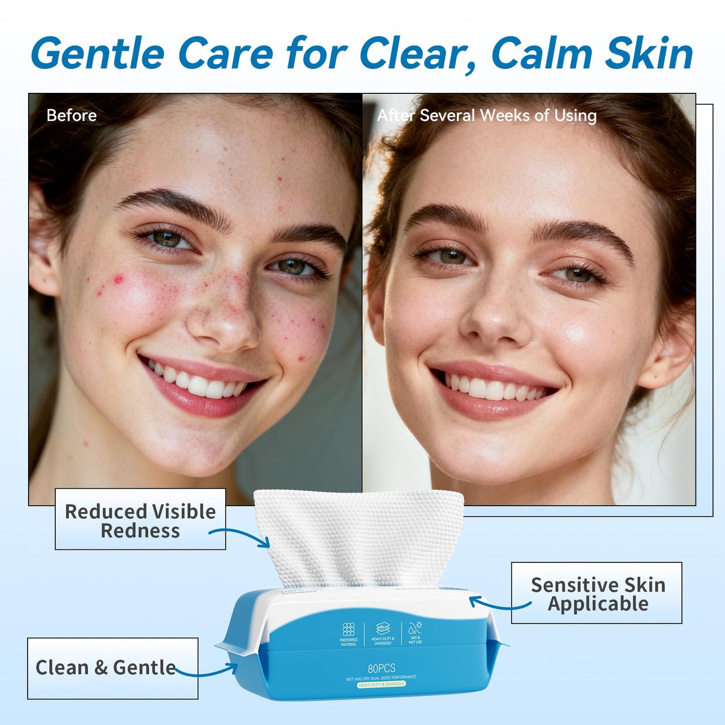 Cotpuredy Face Towels, Disposable Biodegradable Clean Facial Towelette for Sensitive Skin, Lint- free Face Cloths for Makeup Remover, Ultra Soft Dry Wipes, Skincare Women Cleansing 480 Count