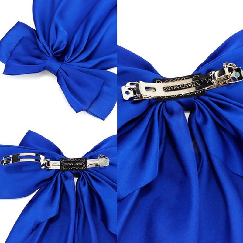 Atoden Blue Hair Bows Silky Satin Bows for Hair Ribbons 4Pcs Coquette Oversized Long Tail Hair Bow Clips Barrettes Big Bowknot Hair Accessories for Women Girl Trendy Stuff Gifts (Beige, Blue)