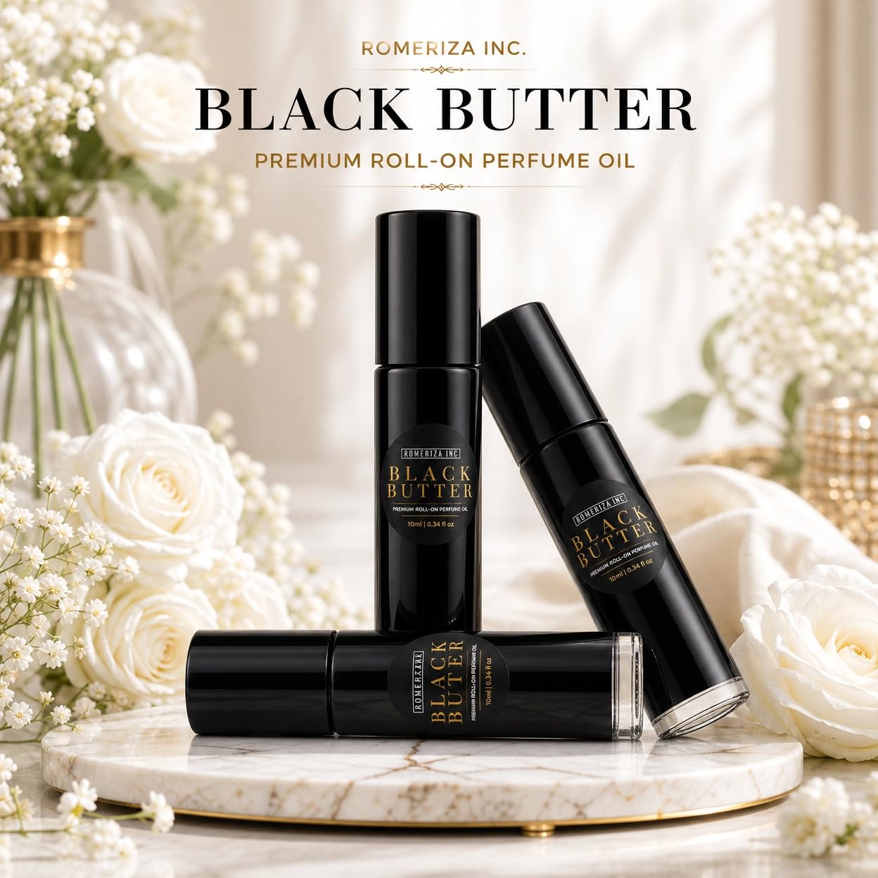 ROMERIZA INC. 10 ml Black Butter Scented Fragrance – Travel Size Perfume Oil, Fragrance For Skin, Unisex Roll-on Perfume Oil, Lasting Natural Scented Body Oil For Men And Women, Travel Size